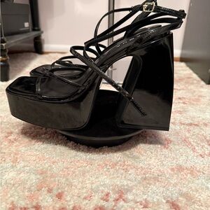 Aqua Glossy Black Platform Heels